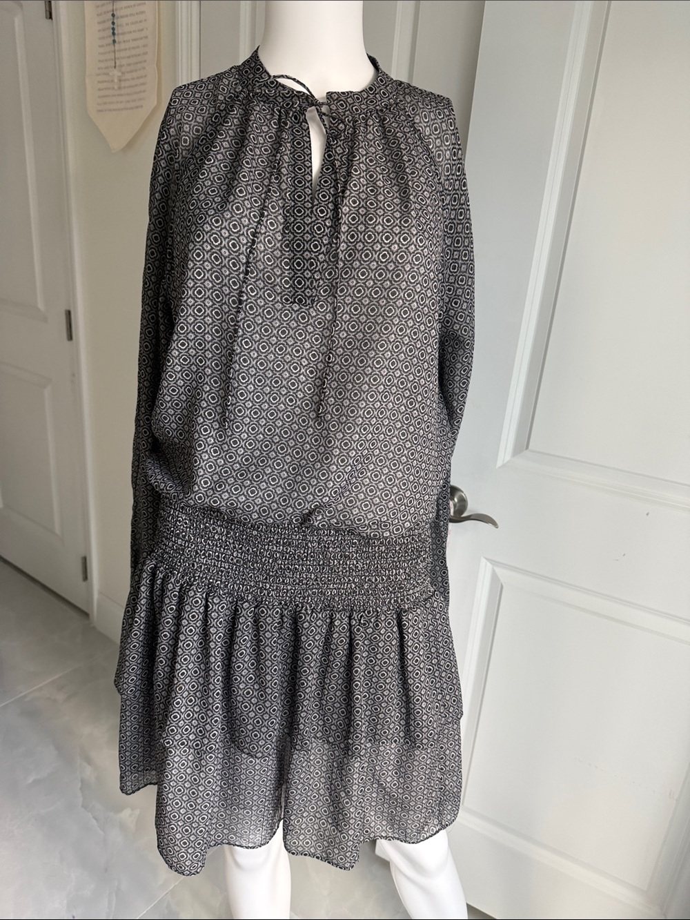 Joe Fresh Black & White Geometric Long Sleeve Dress